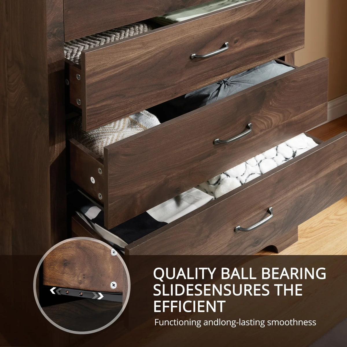 CHITOOMA 5 Drawer Dressers for Bedroom, Adult Tall Wooden Chest of Drawers, Storage Cabine for Living Room Entryway, Gray