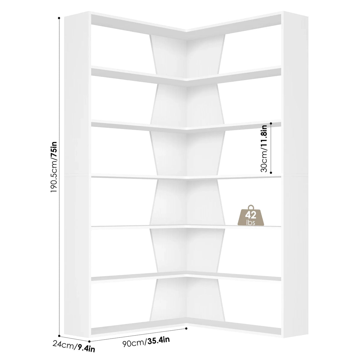 Homfa 6-Tier Corner Bookcase, L-Shaped Bookshelf with Baffle, Storage Display Rack for Office Living Room, Gray