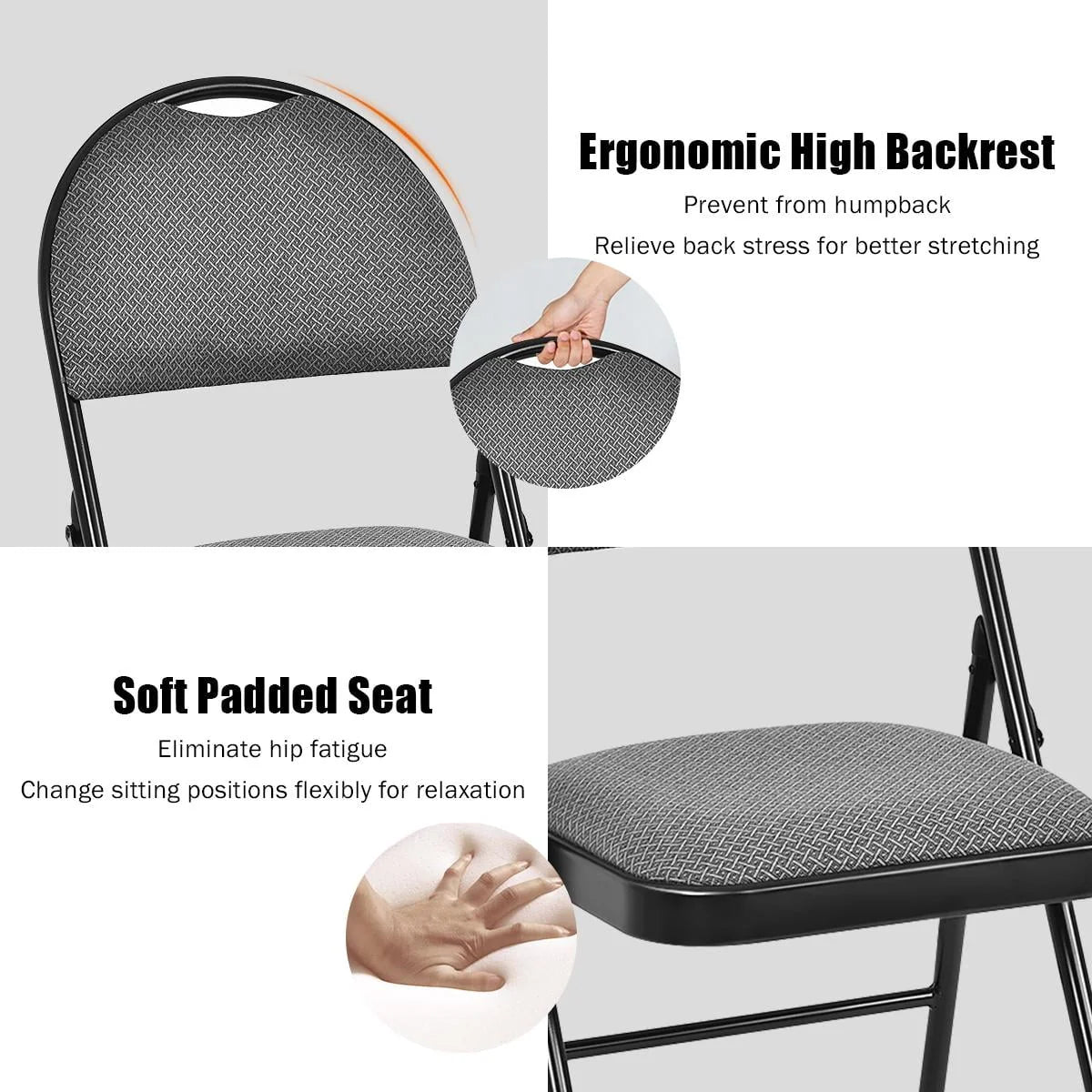 Giantex 6-Piece Commercial Folding Chairs w/Upholstered Padded Seat & Back, Fabric Seating for Home Office Wedding Party, Grey