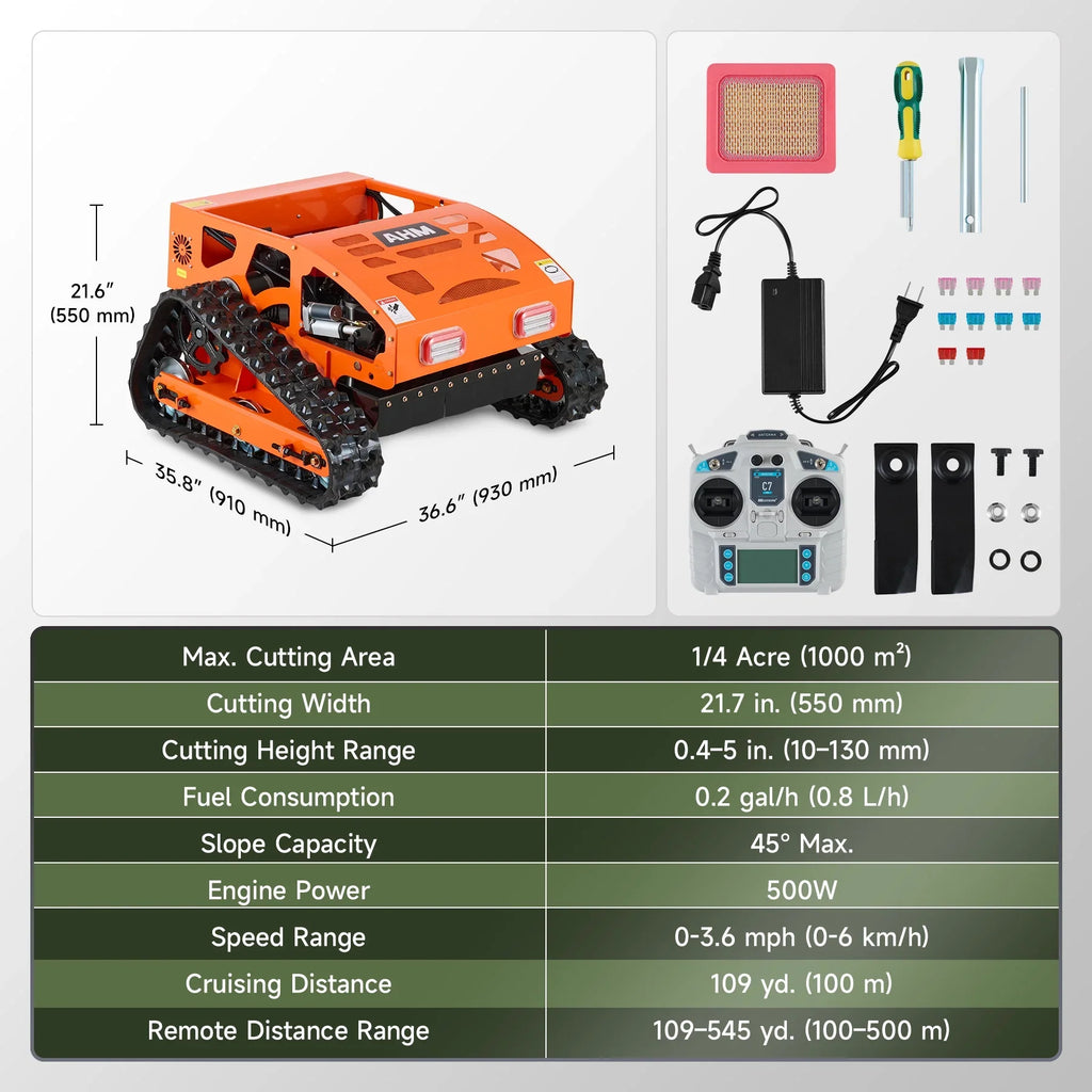 AHM 21" Remote Control Lawn Mower with Adjustable Cutting Height 45" Slope Cap