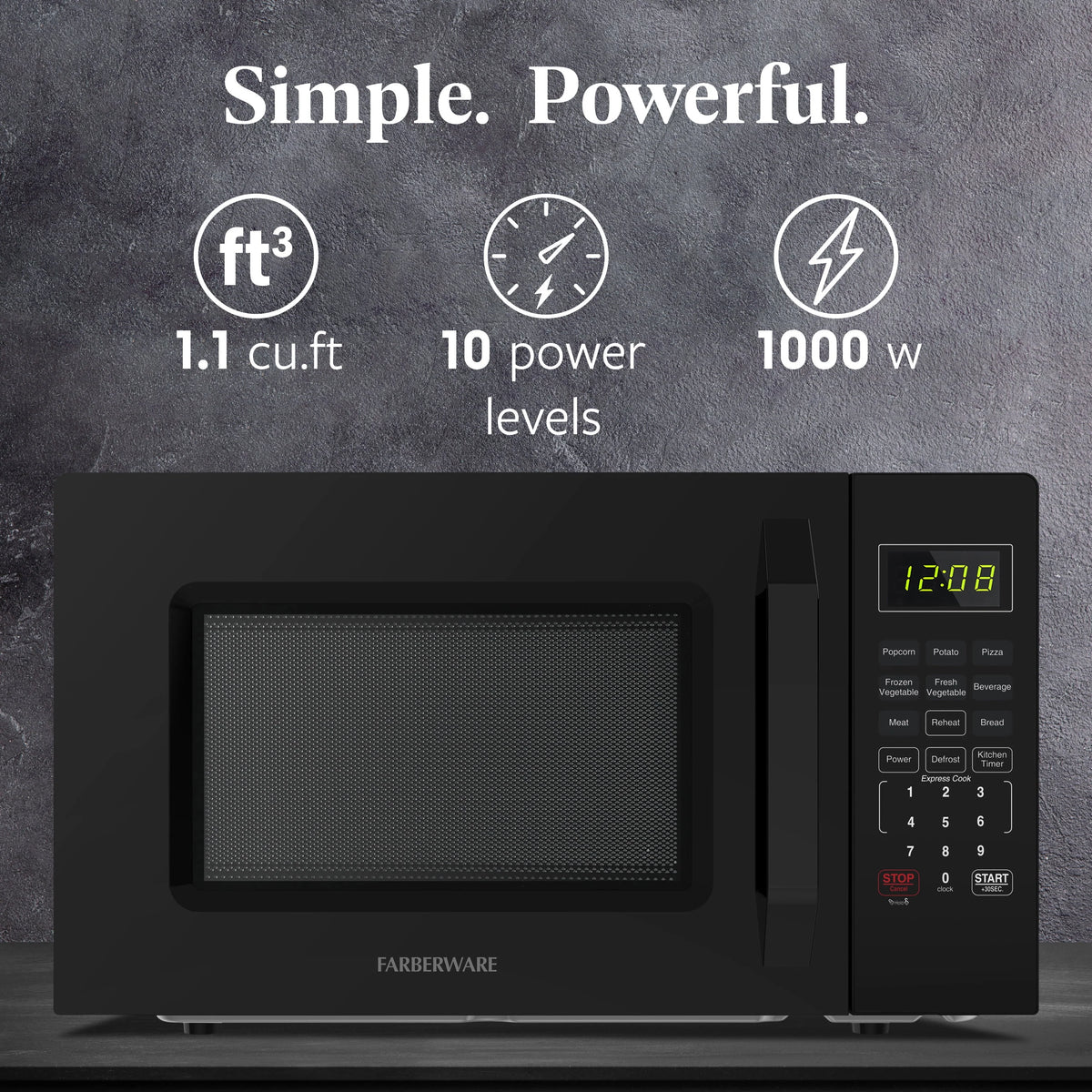 Farberware 1.1 Cu. Ft. 1000-Watt Compact Microwave Oven, Black