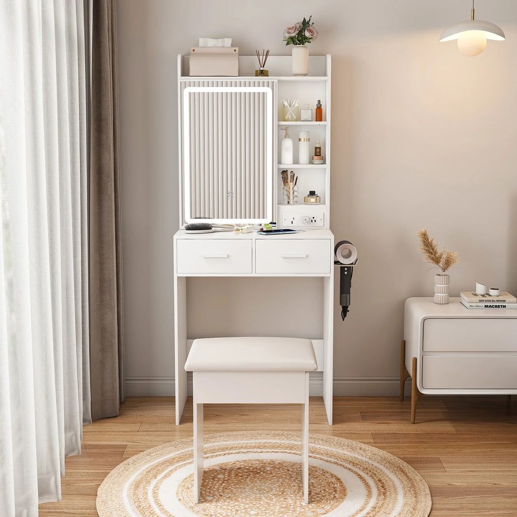 Makeup Vanity Desk with Mirror & Adjustable LED Lights,Hidden Storage