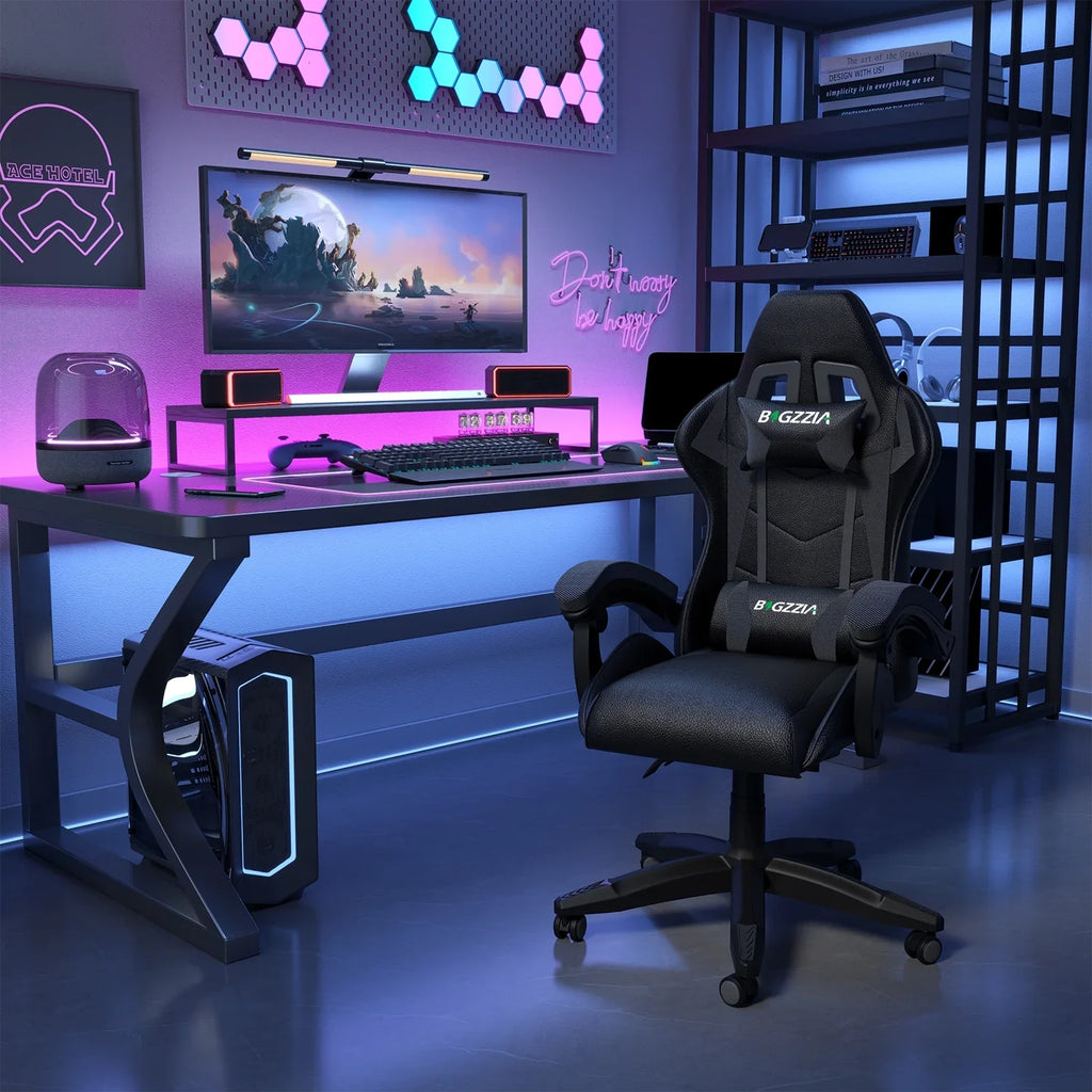Bigzzia Gaming Chair with Heated Cushion, High Back Video Game Chairs with Pillow and Lumbar Support, Green