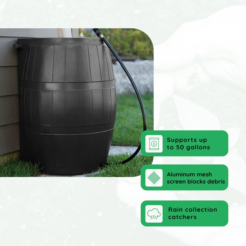FCMP Outdoor RC4000 Raincatcher 50 Gallon Rain Catcher Barrel, Brown