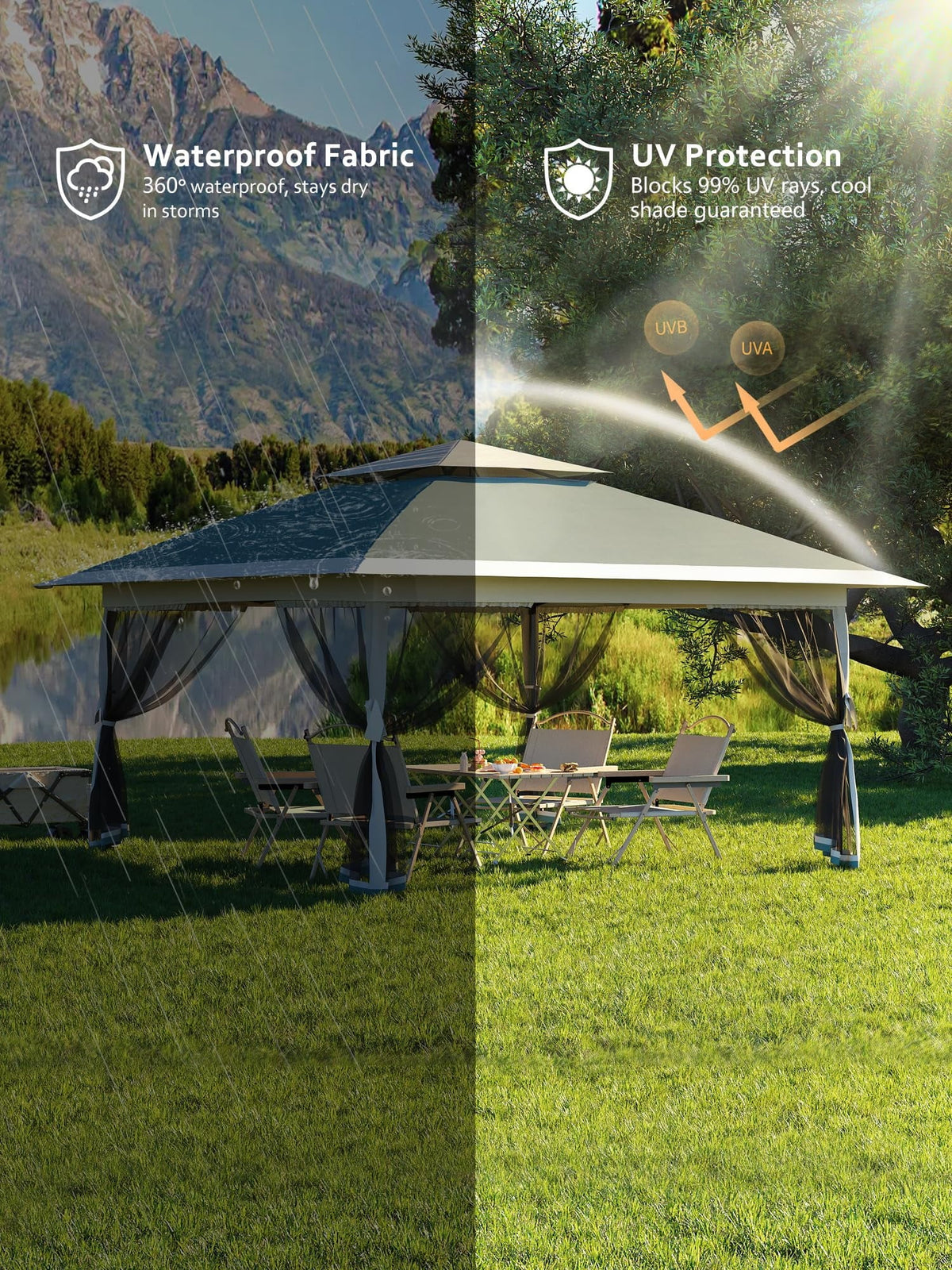 Accreate 13' X 13' Outdoor Patio Gazebo,Outdoor Canopy Tent with Mosquito Netting,Backyard Tent for Party, Wedding, Outdoor Dining, Patio, Backyard