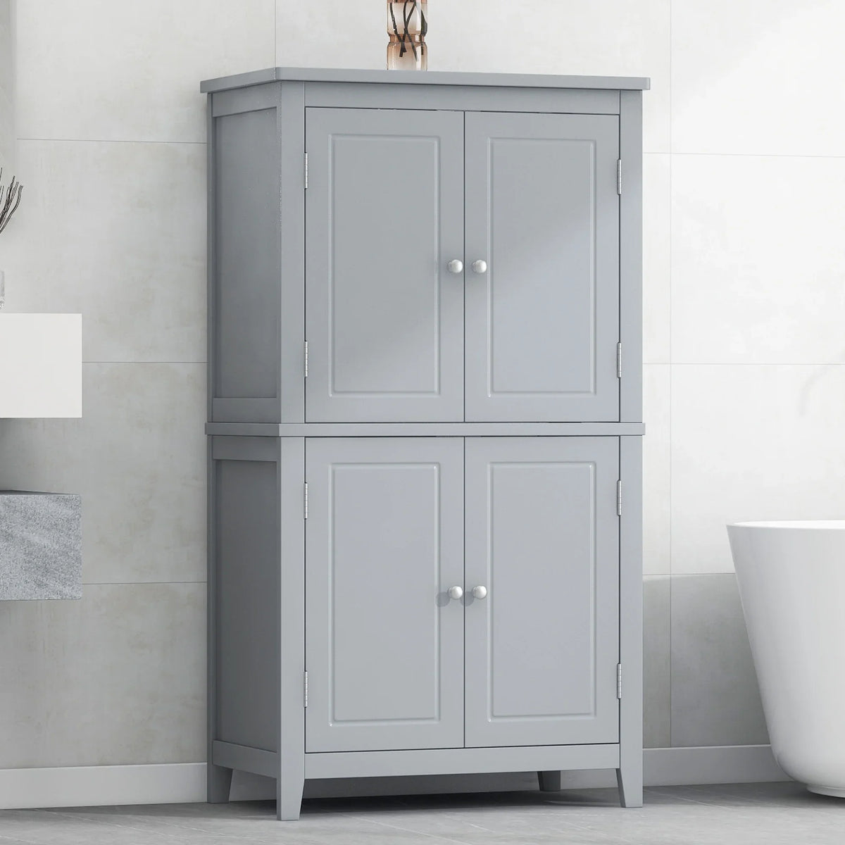 Elegant Bathroom Floor Storage Cabinet, Bathroom Storage Unit, Freestanding Cabinet with 4 Doors