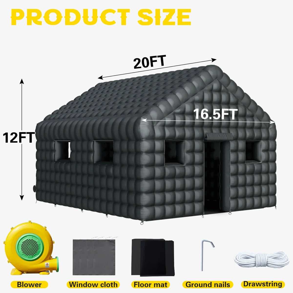 EROMMY Inflatable Nightclub 20x16.5x12 Ft, Inflatable Party Tent with 950w Blower, Inflatable Club Tent for Birthday Party Wedding Backyard Rental Business, Black