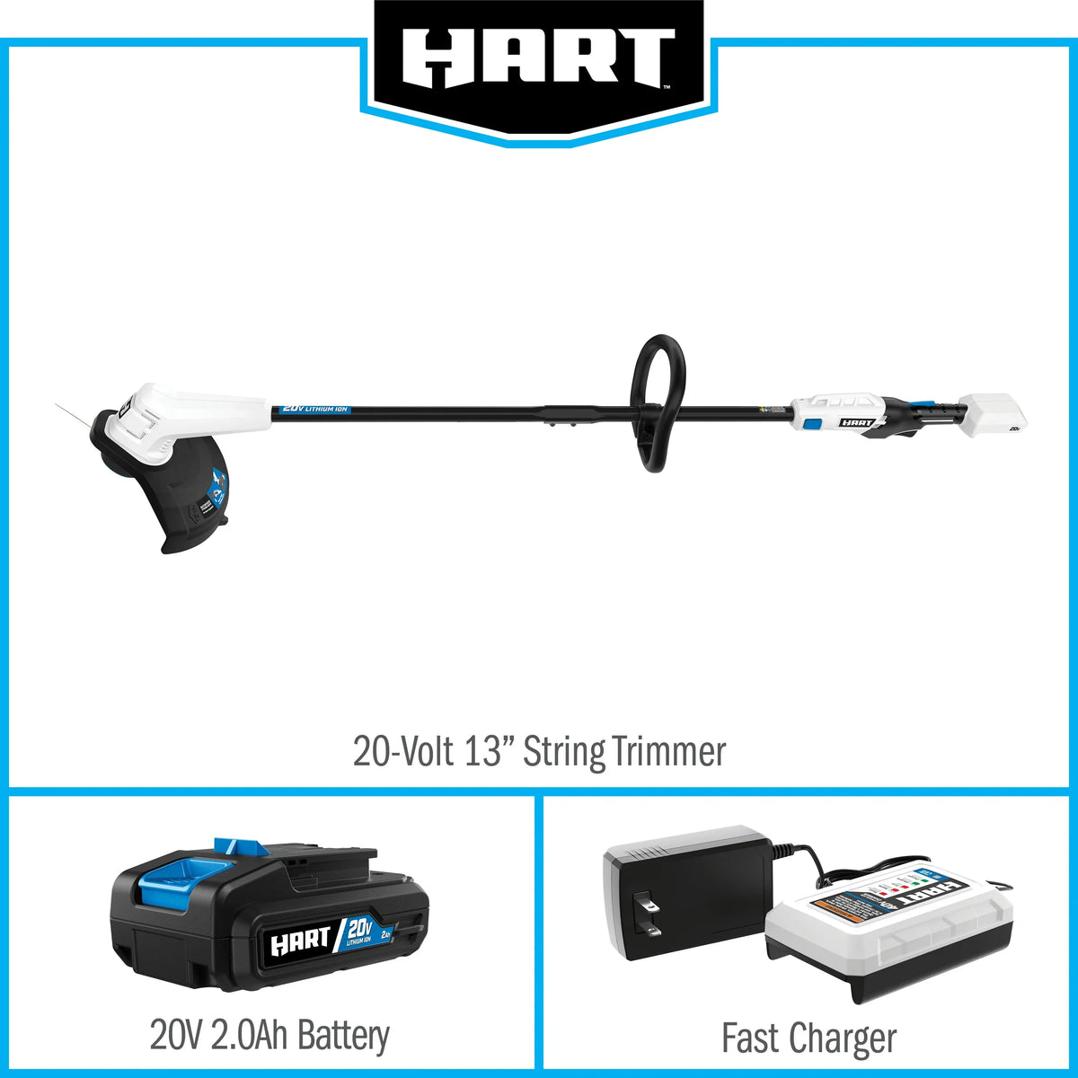 HART 20V Cordless 13" String Trimmer Kit, (1) 2.0 Ah Lithium-Ion Battery