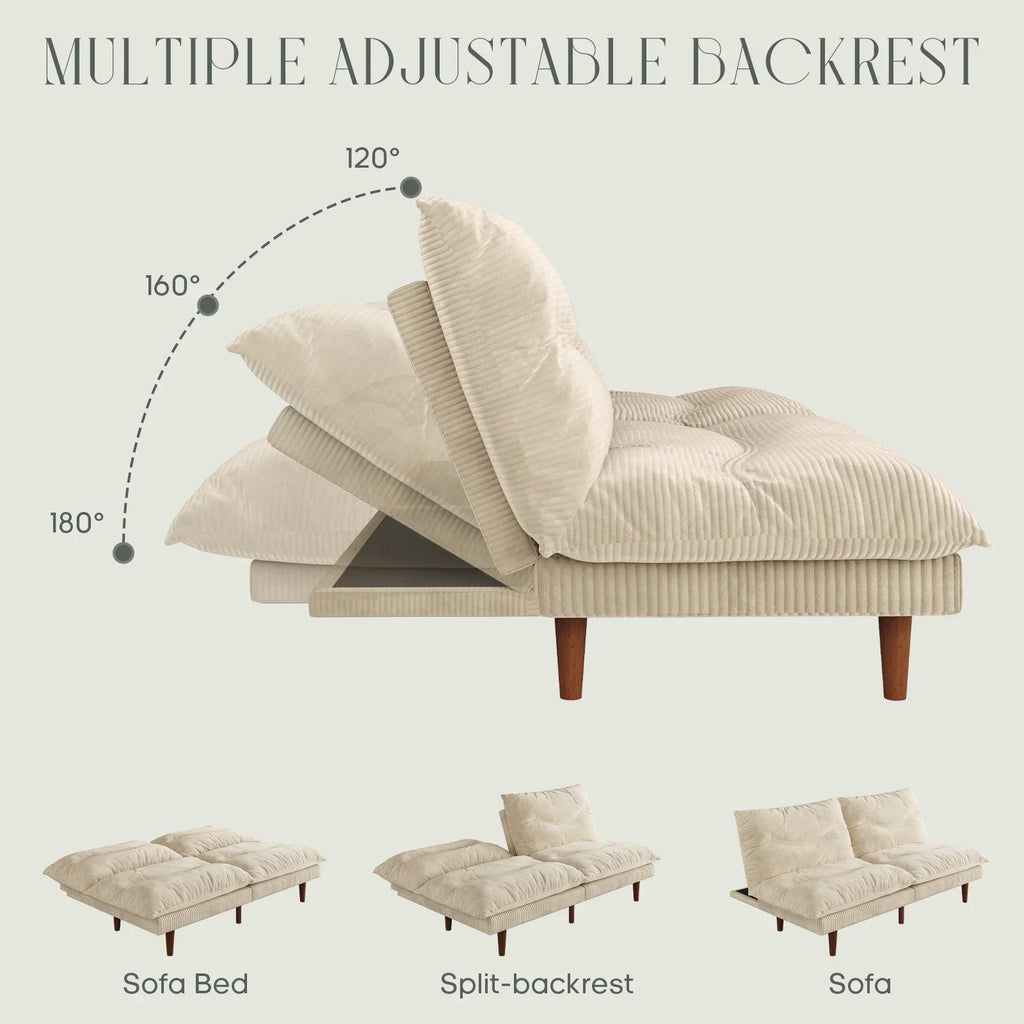 LLappuil 71" Corduroy Futon Convertible Sofa Bed, Loveseat Sleeper Sofa Couch for Living Room Apartment Beige