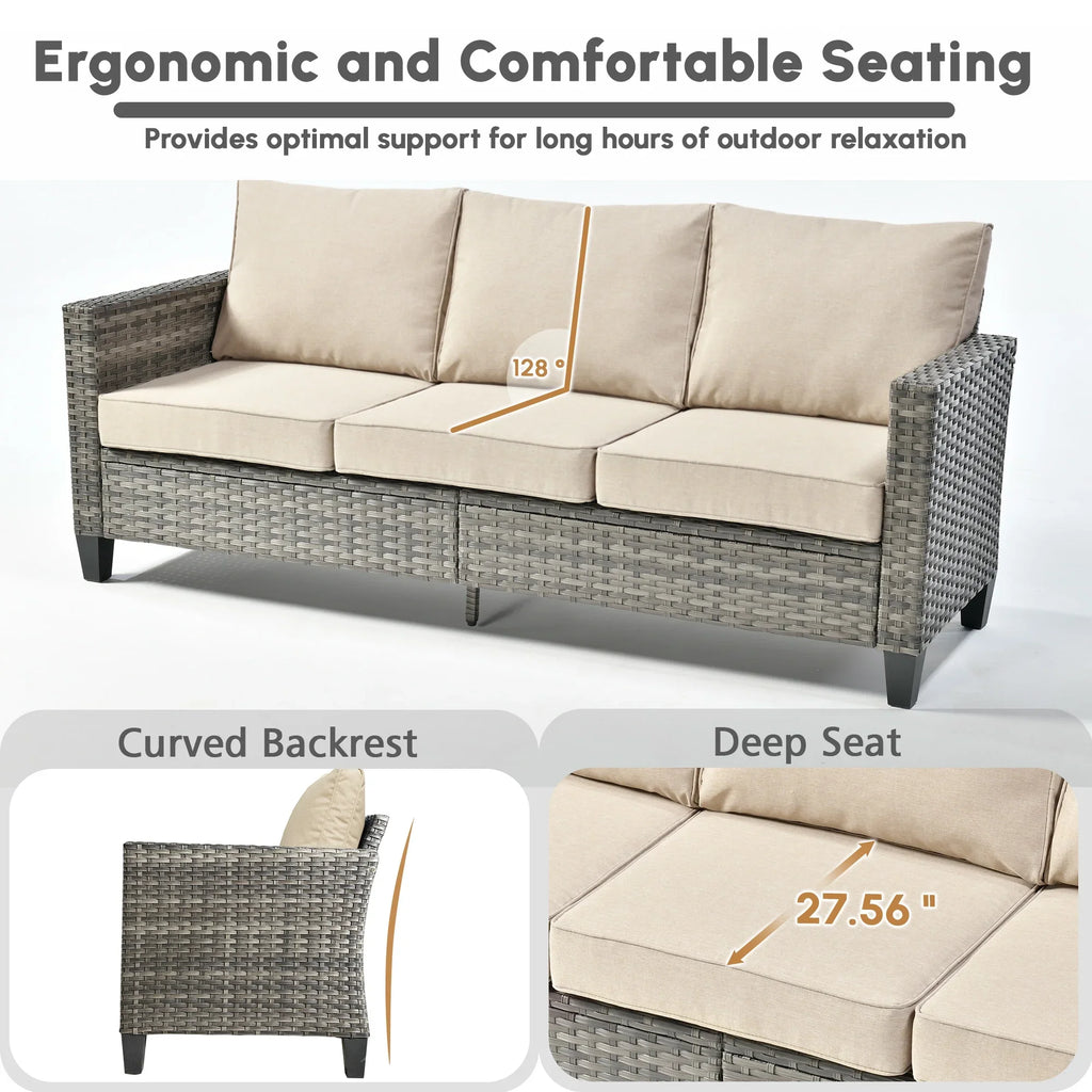 Ovios 5 Pieces Outdoor Patio Furniture Set Wicker Rattan Outdoor Conversation Comfortable Sectional Sofa with Steel Frame, Grey