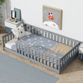 Bellemave Twin Size Floor Beds, Wood Montessori Bed with Fence Railings & Support Slats, No Box Spring Needed (Gray"