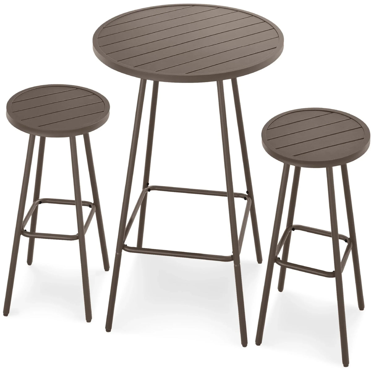 Best Choice Products 3-Piece Steel Patio Bar Height Round Bistro Set w/ Backless Stools, Slatted Design - Black