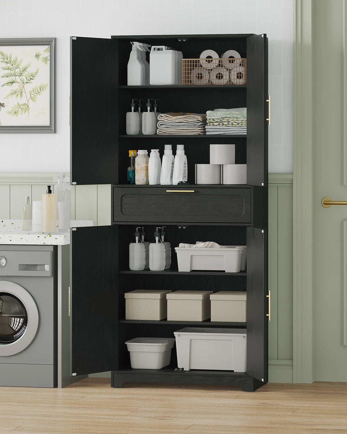 Kitchen Pantry Storage Cabinet, Freestanding Storage Cabinet with 4 Adjustable Shelves