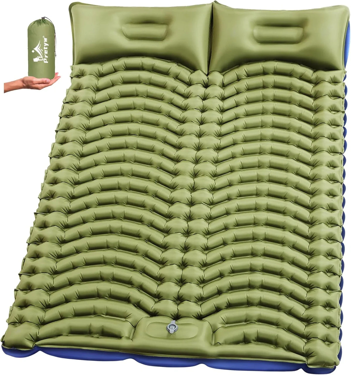 Double Sleeping Pad for Camping - 6" Ultra-Thick Camping Mattress with Pillow, Built-in Foot Pump, Compact 2-Person Portable Camping Mat for Backpacking, Hiking, Car Traveling, Beach, Tent