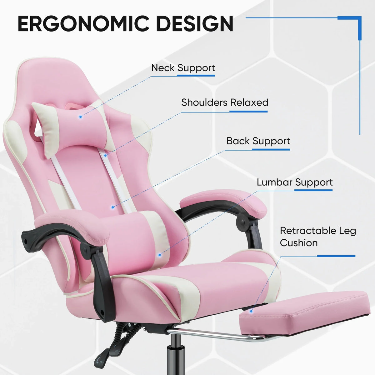 MCQ Ergonomic Swivel Gaming Chair with Headrest Lumbar Support for Home Office, Black and Grey