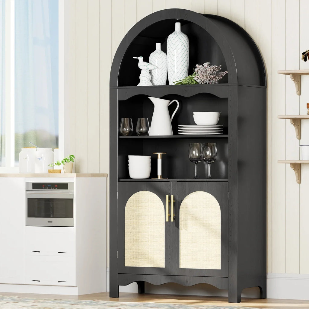 LAZZO 73-Inch Tall Arched Kitchen Pantry Storage Cabinet, 2 Doors, Brown