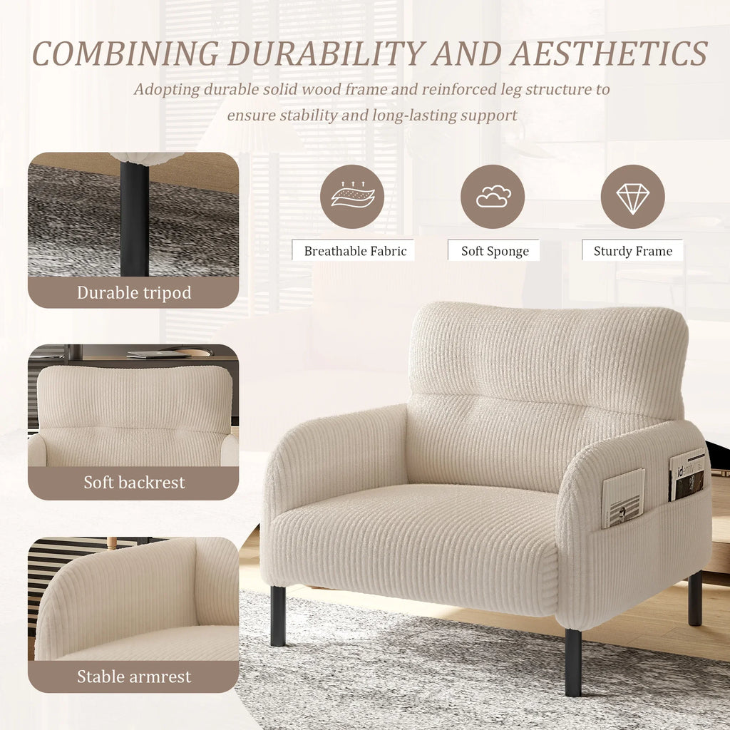Modern Accent Chair,Armchair,Corduroy Fabric Sofa Chairs,Upholstered Armchair for Living Room,Bedroom,Office,Olive Green