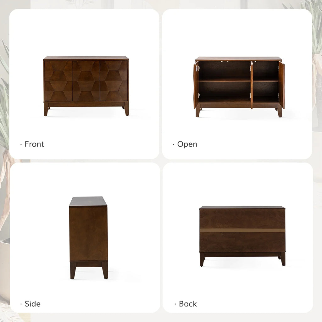 Wooden 45" Sideboard Buffet Cabinet 2 Doors with Adjustable Shelves Living Room Entryway Bedroom Walnut