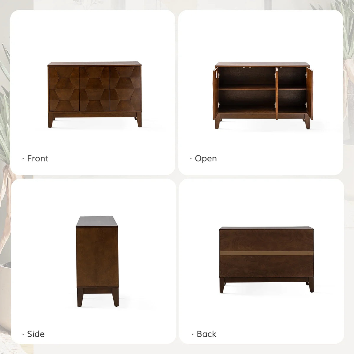 Wooden 45" Sideboard Buffet Cabinet 2 Doors with Adjustable Shelves Living Room Entryway Bedroom Walnut
