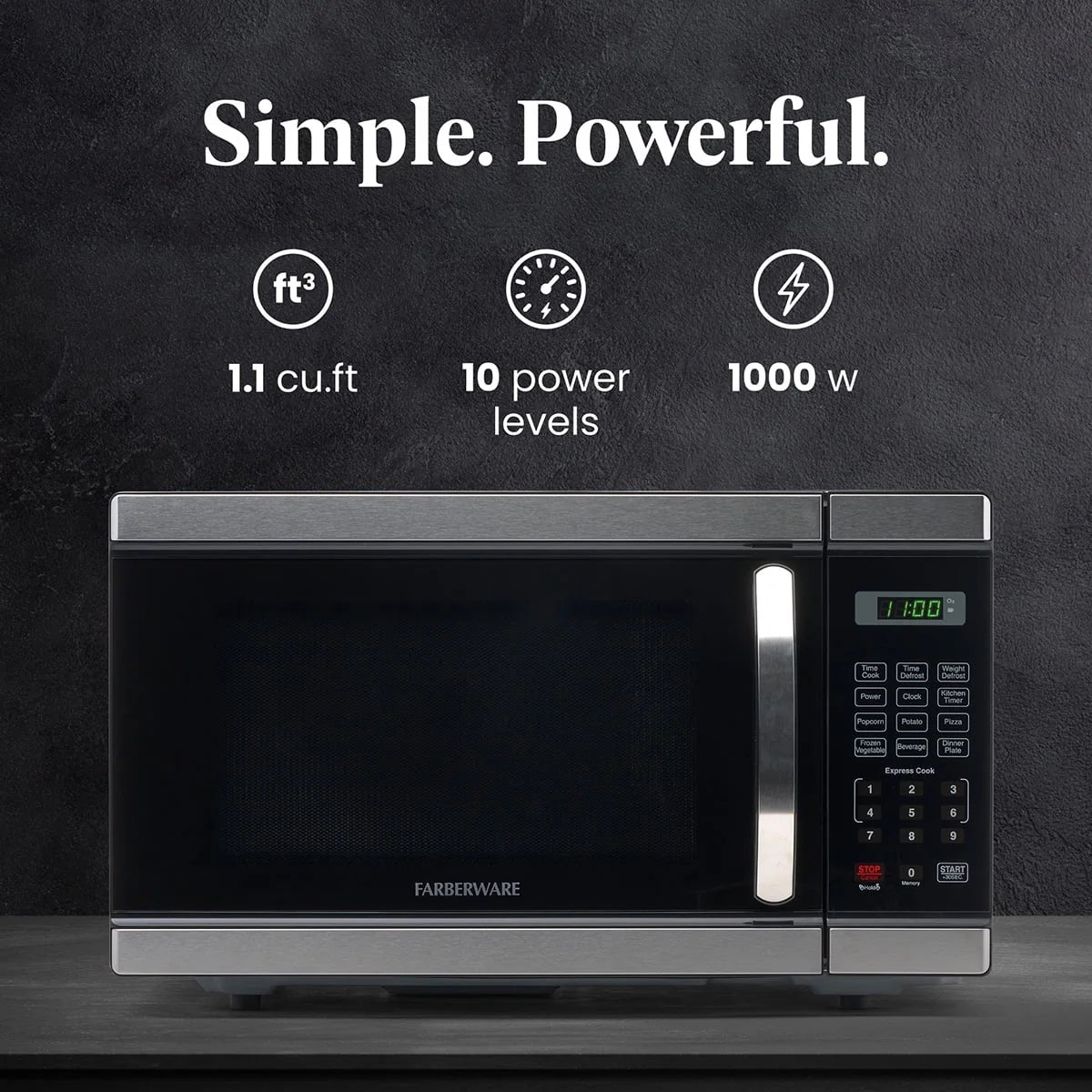 Farberware Countertop Microwave Oven with LED Lighting & Child Lock, 0.7 Cu Ft Black