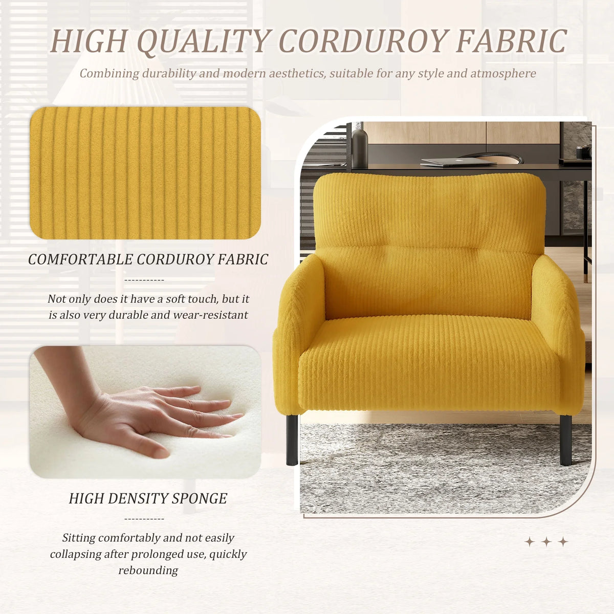 Modern Accent Chair,Armchair,Corduroy Fabric Sofa Chairs,Upholstered Armchair for Living Room,Bedroom,Office,Olive Green