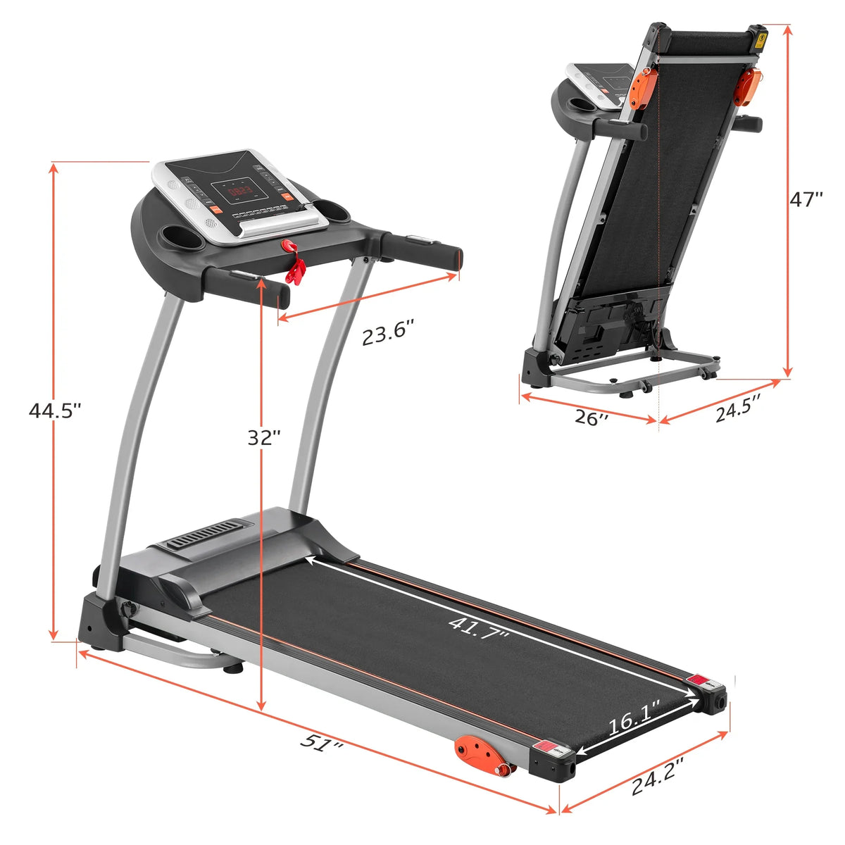 EUROCO Folding Treadmill with 7.5mph Speed, Portable Running Walking Compact Exercise Machine with 12 Preset Program, 3-Level Incline, Device Holder and Pulse Sensor for Home