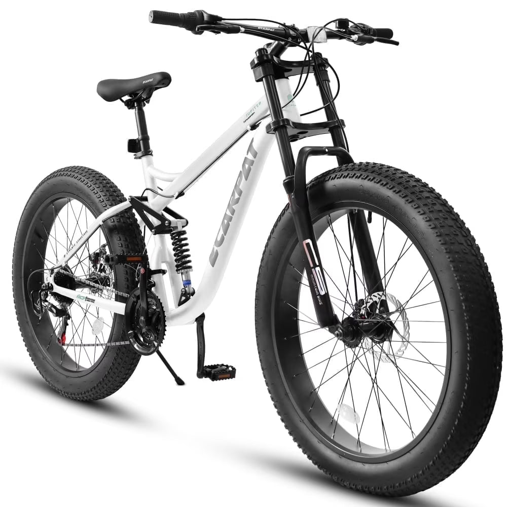26 inch Mountain Bike for Men, 26*4" Fat Tire Mountain Bicycles,Full-Suspension 21-Speed Drivetrain with Disc Brakes