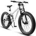 26 inch Mountain Bike for Men, 26*4" Fat Tire Mountain Bicycles,Full-Suspension 21-Speed Drivetrain with Disc Brakes
