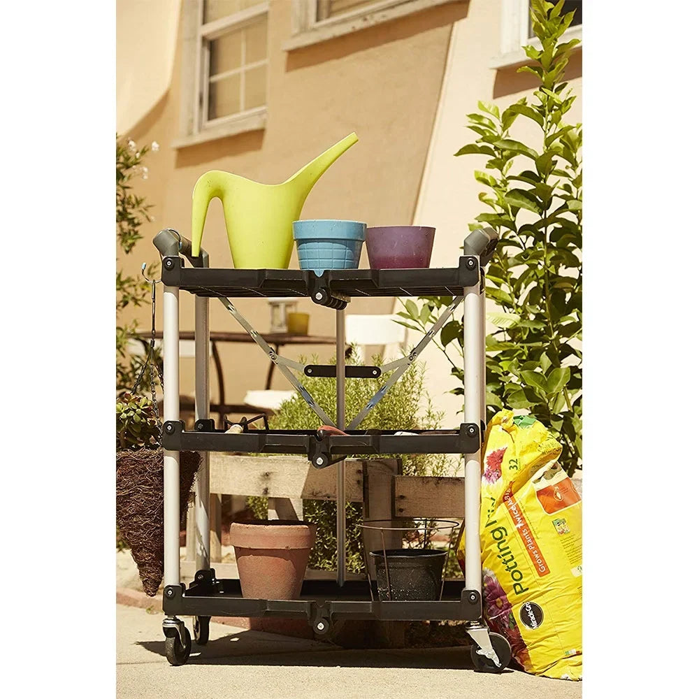 Olympia Tools Pack N Roll 3 Tier Collapsible Rolling Service Cart, Black