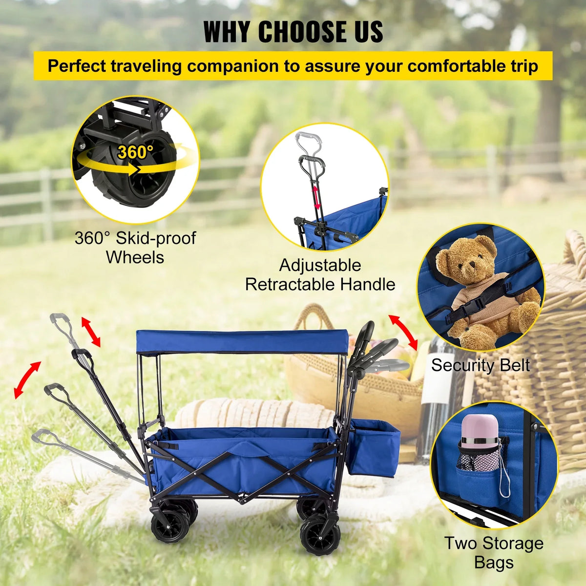 VEVOR 220.5 lbs Capacity Collapsible Wagon Cart with Foldable