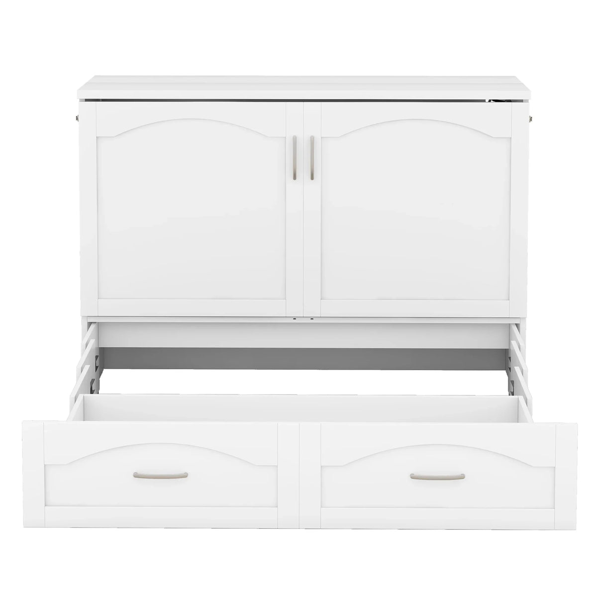 Harper & Bright Designs Full Size Murphy Bed with Shelves, Foldable Wall Bedframe w/Flexible Slats Support, Space-Saving Design, Can Be Folded Into Cabinet, White