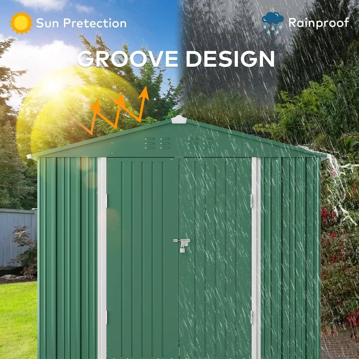 Lofka 8 x 6 ft. Outdoor Metal Storage Shed with Lockable Door for Backyard, Green Storage Shed