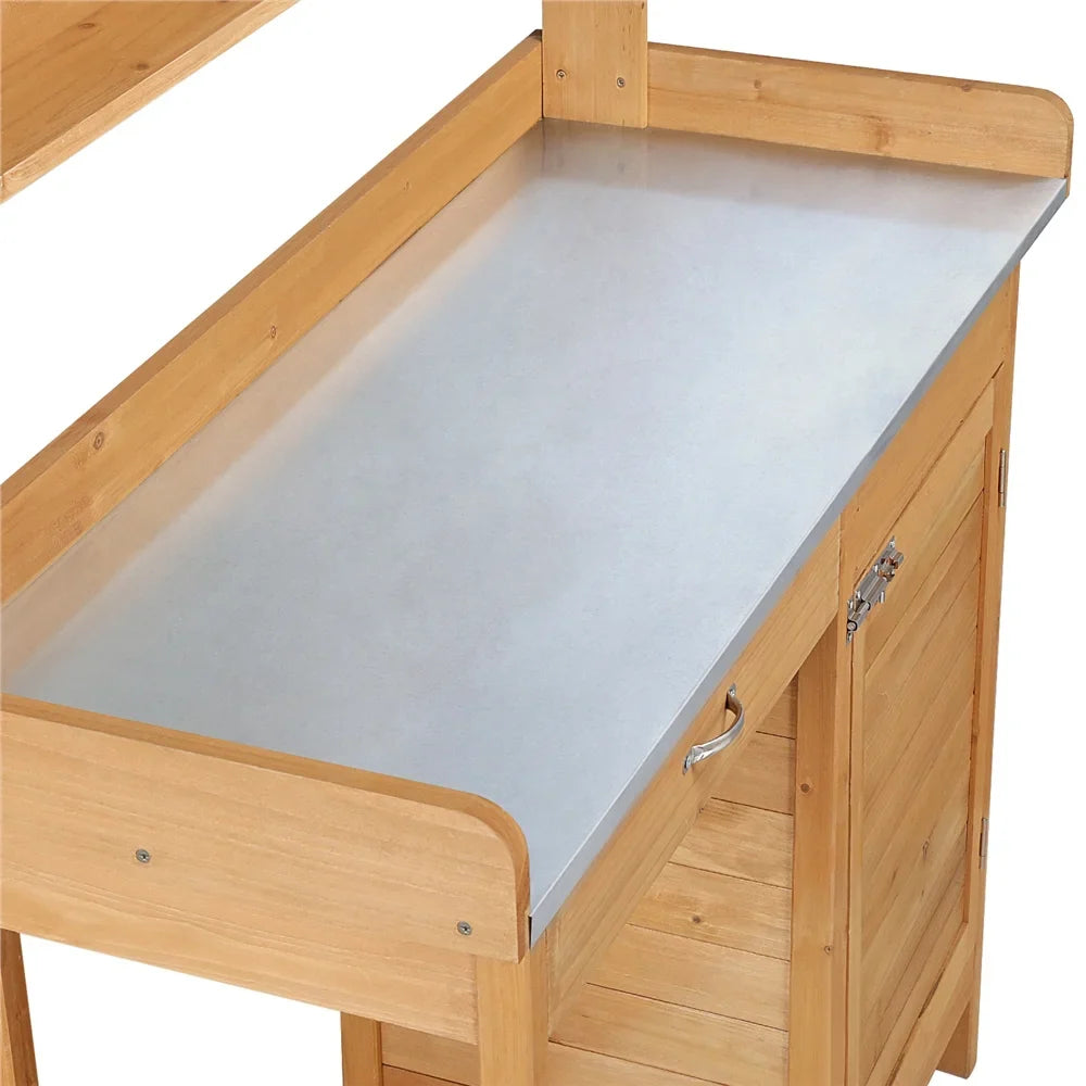 Renwick Outdoor Garden Potting Bench W/Cabinet Drawer Open Shelf, Gray