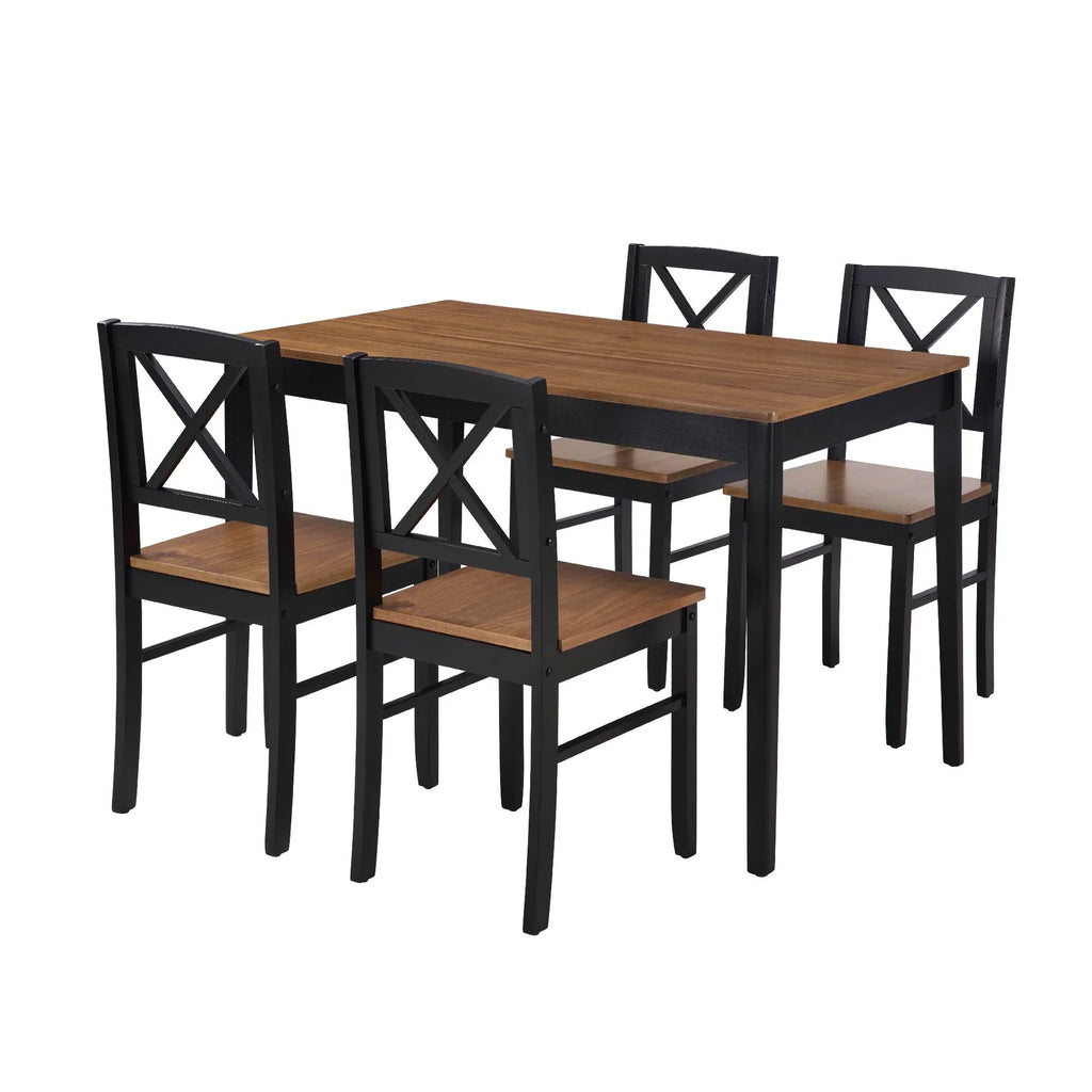 Seizeen Solid Wood Kitchen Table and Chairs, Dining Room Table Set for 4 with Gray Upholstered Chairs, Wood Grain Table Heavy-Duty Frame, Rustic Minimalist Style Breakfast Nook Set