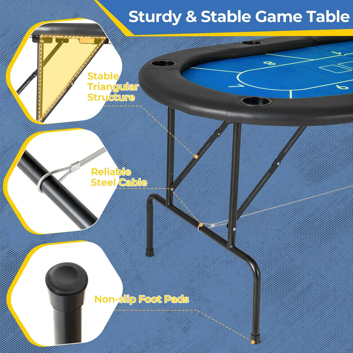Costway 8 Players Card Board Game Table with 8 Cup Holders Casino-Grade Felt Surface Green