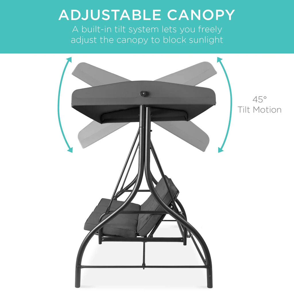 Best Choice Products 3-Seat Outdoor Converting Canopy Swing Glider Patio Hammock w/ Removable Cushions - Burgundy