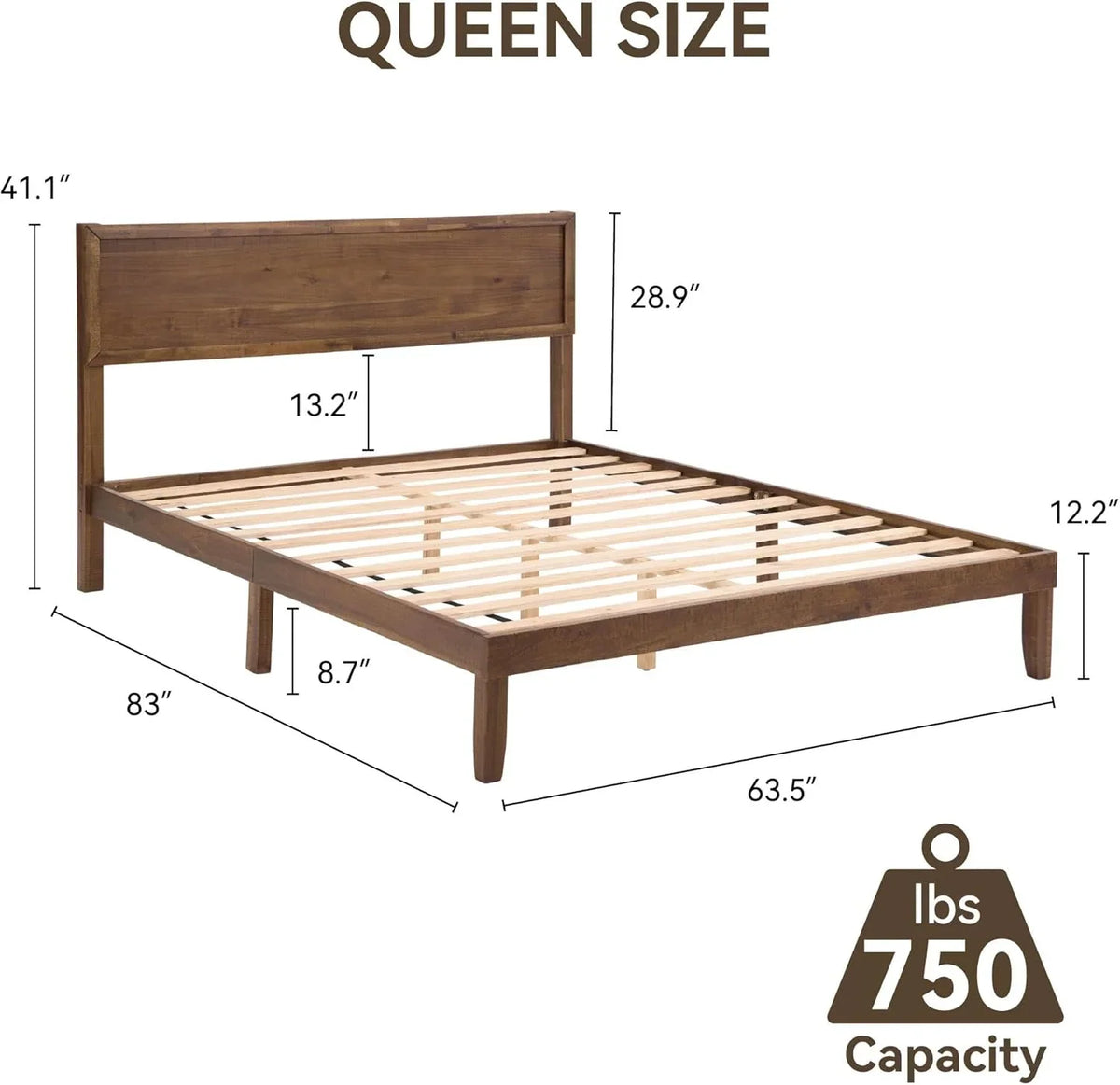 BISHE Wood King Size Bed Frame,Wooden King Platform Bed Frame with Headboard,Sturdy Rubber Modern Home Style Bed Frame for Bedroom, King