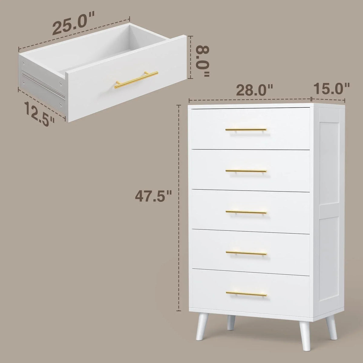 Lofka Queen Bedroom Furniture Set with Wingback Bed Frame, 2-Drawer Nightstand, 5-Drawer Dresser, 6-Drawer Dresser