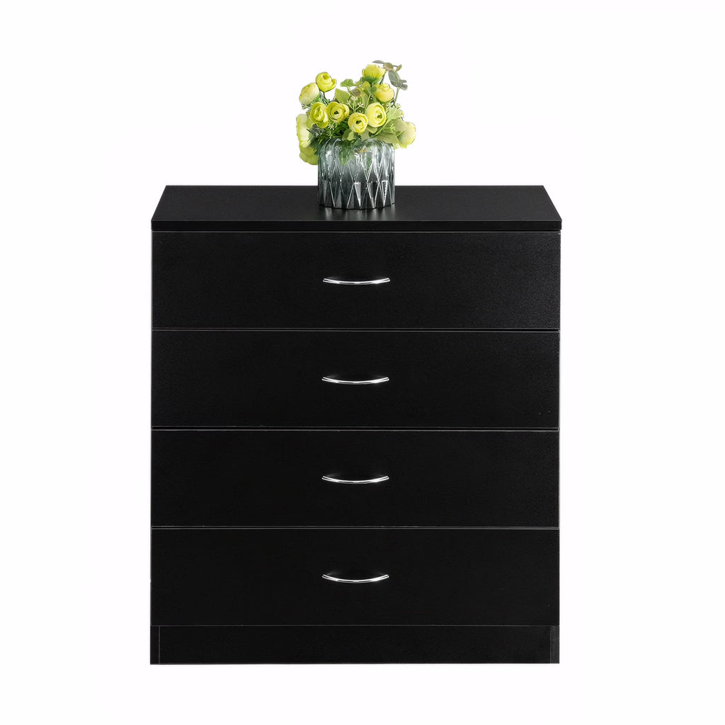 BESTCROF 4 Drawer Dresser Black Dresser, Modern Nightstand Dressers for Bedroom, Small Chest of Drawers Storage Cabinet Dresser Organizer Unit with Handle for Home, Office