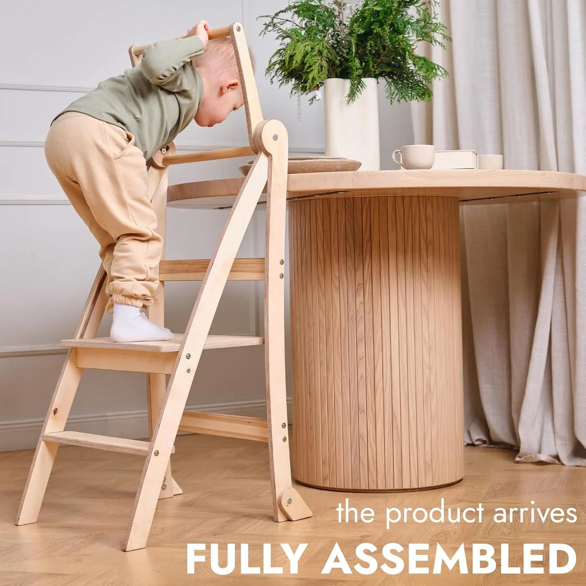 Folding Wooden Kitchen Standing Stool for Toddlers �C Safe & Compact Learning Step Stool, Ages 18 Months+