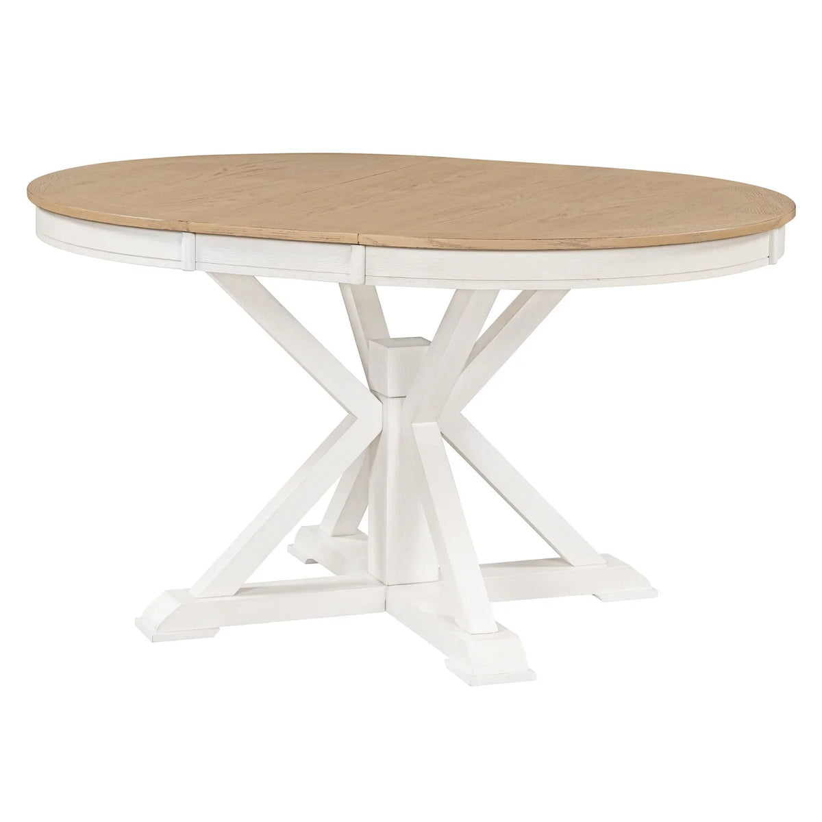Harper & Bright Designs Round Extendable Dining Table Set for 4, 5 Piece Farmhouse Wood Dining Table Set with 4 Upholstered Dining Chairs, Natural Wood Wash