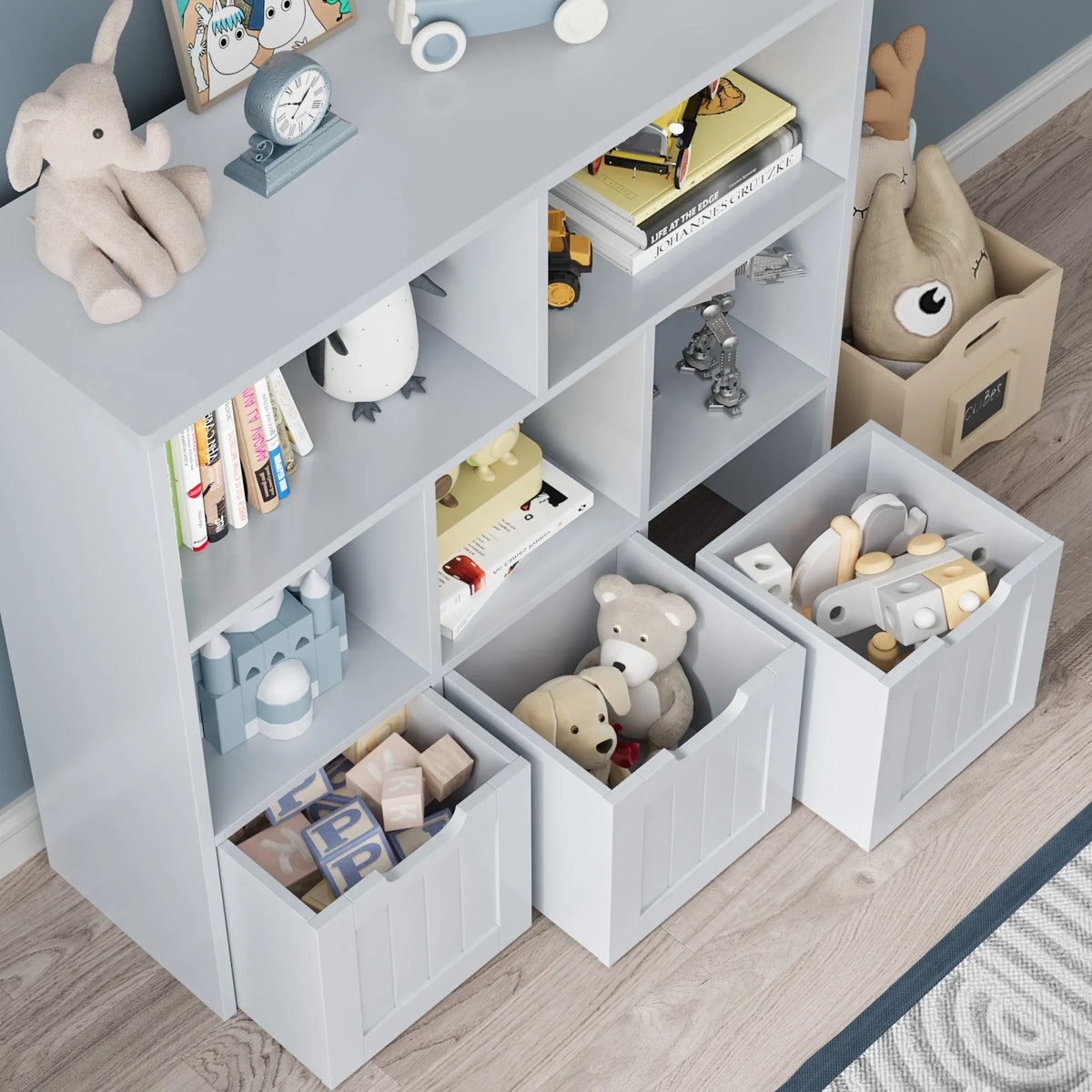 Homfa Toy Storage Organizer with 3 Movable Drawers, 5 Cube Kids Bookcase for Playroom, Storage Cabinet for Living Room, White Finish