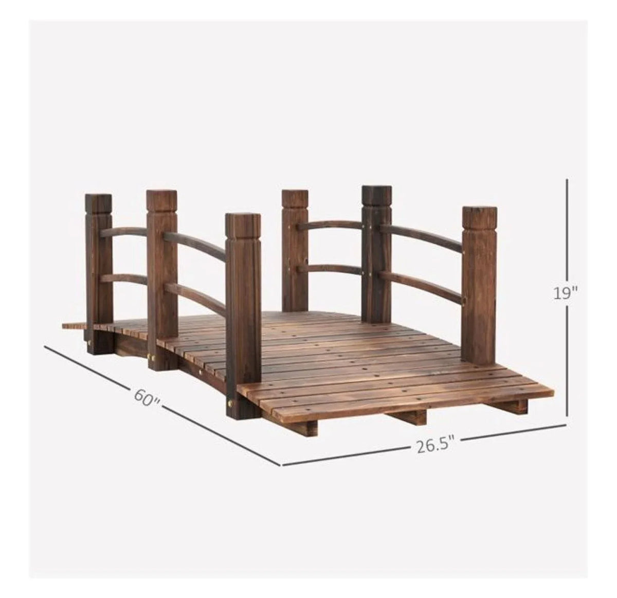 Wooden Garden Bridge Arc Footbridge 5ft - Stained Fir Wood Outdoor Decorative Bridge - Landscape Pathway Bridge with Rails - Garden Pond Bridge