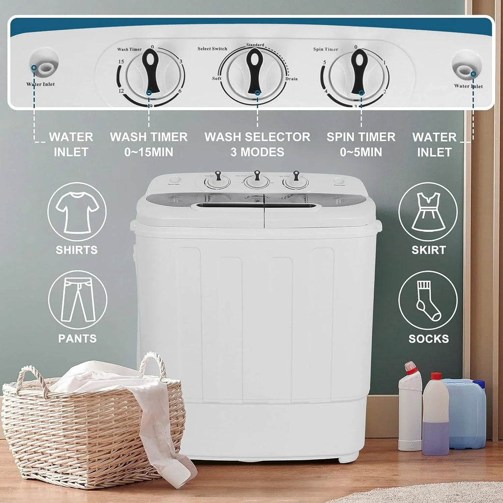 Compact Mini Twin Tub Washing Machine Portable 13lbs Laundry Washer and Dryer