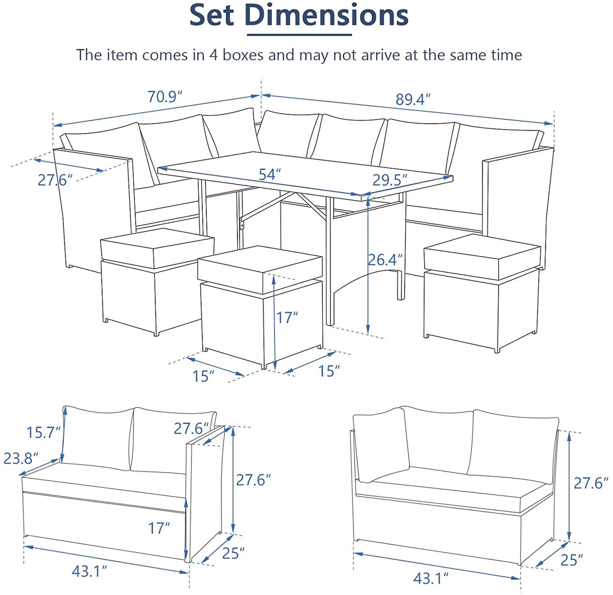 Danrelax 7-Piece Patio Conversation Set, Outdoor Sectional Sofa, PE Rattan Wicker Furniture, Steel Frame, Gray