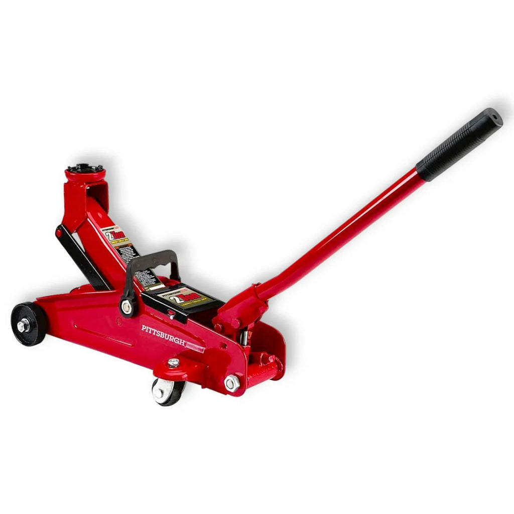 Pittsburgh Low Profile 2 Ton Floor Jack, 4000 lbs Capacity, Heavy Steel, 5-3/8 to 13 Inch Lift, Red