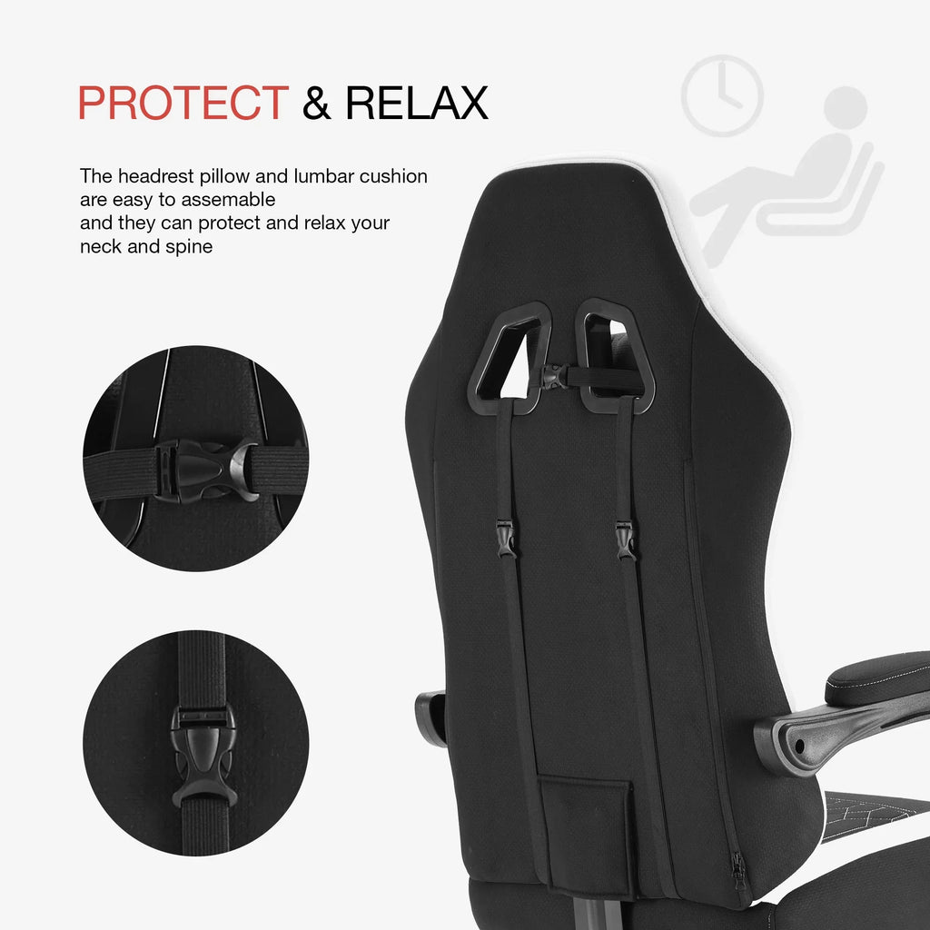 MCQ Ergonomic Swivel Gaming Chair with Headrest Lumbar Support for Home Office, Black and Grey