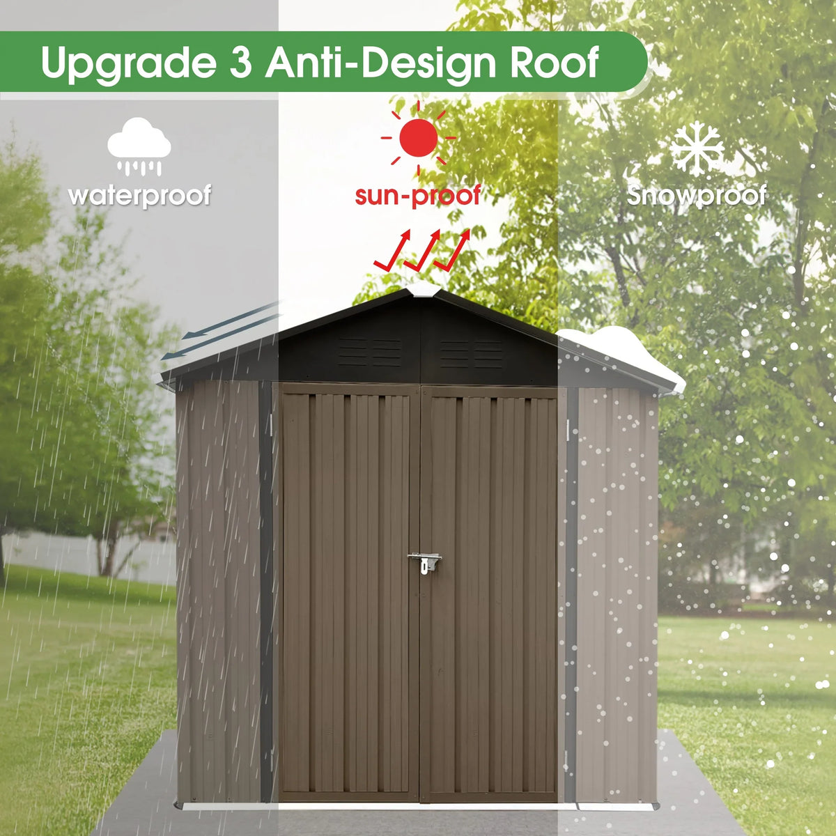 Aukfa Outdoor Storage Shed, 5 X 4 FT Metal Garden Shed, Waterproof Tool Shed for Backyard Patio, Brown