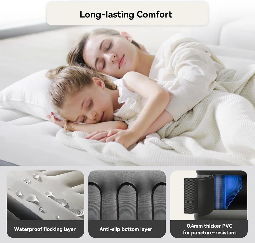 Queen Air Mattress - 13" High, Built-in Battery Removable Pump, Portable Inflatable Bed for Camping/Home/Guest