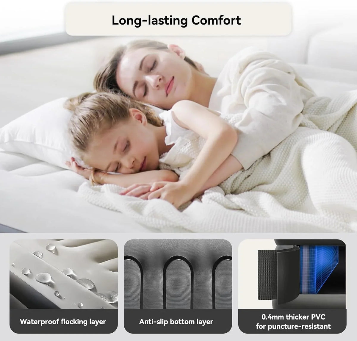 Queen Air Mattress - 13" High, Built-in Battery Removable Pump, Portable Inflatable Bed for Camping/Home/Guest